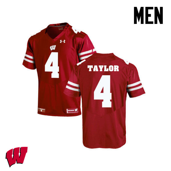 Wisconsin Badgers Men's #4 A.J. Taylor NCAA Under Armour Authentic Red College Stitched Football Jersey DD40R21WA